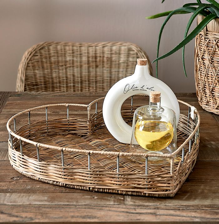 Hjerte bakke - Rustic Rattan Heart Tray