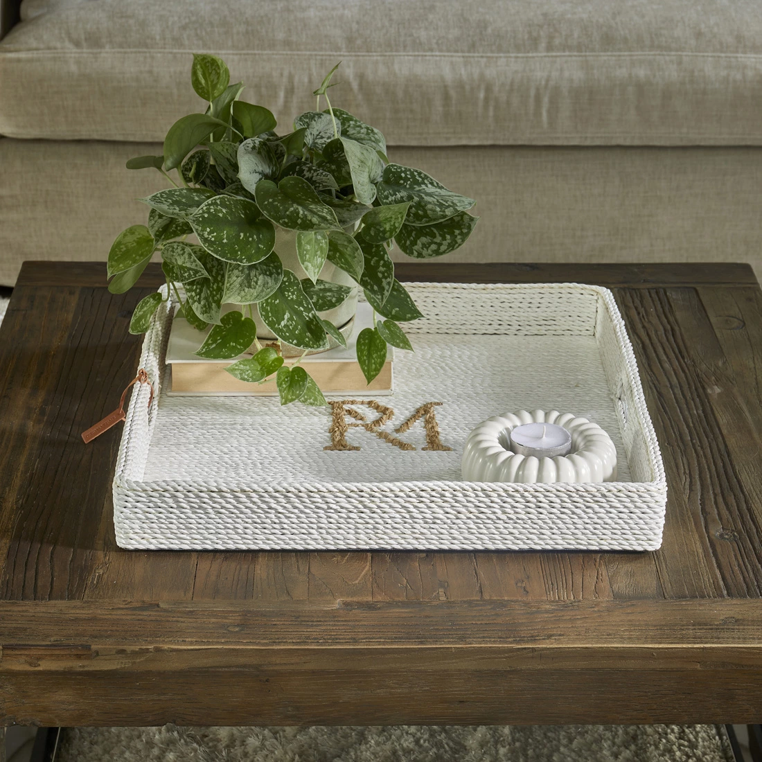 Bakke - Tray RM Monogram, white, 50x50 Bakke - Tray RM Monogram, white, 50x50